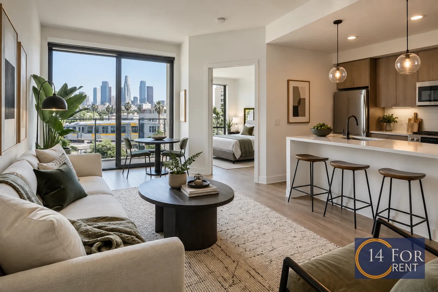 One-bedroom apartment interior featuring metro access in Los Angeles.