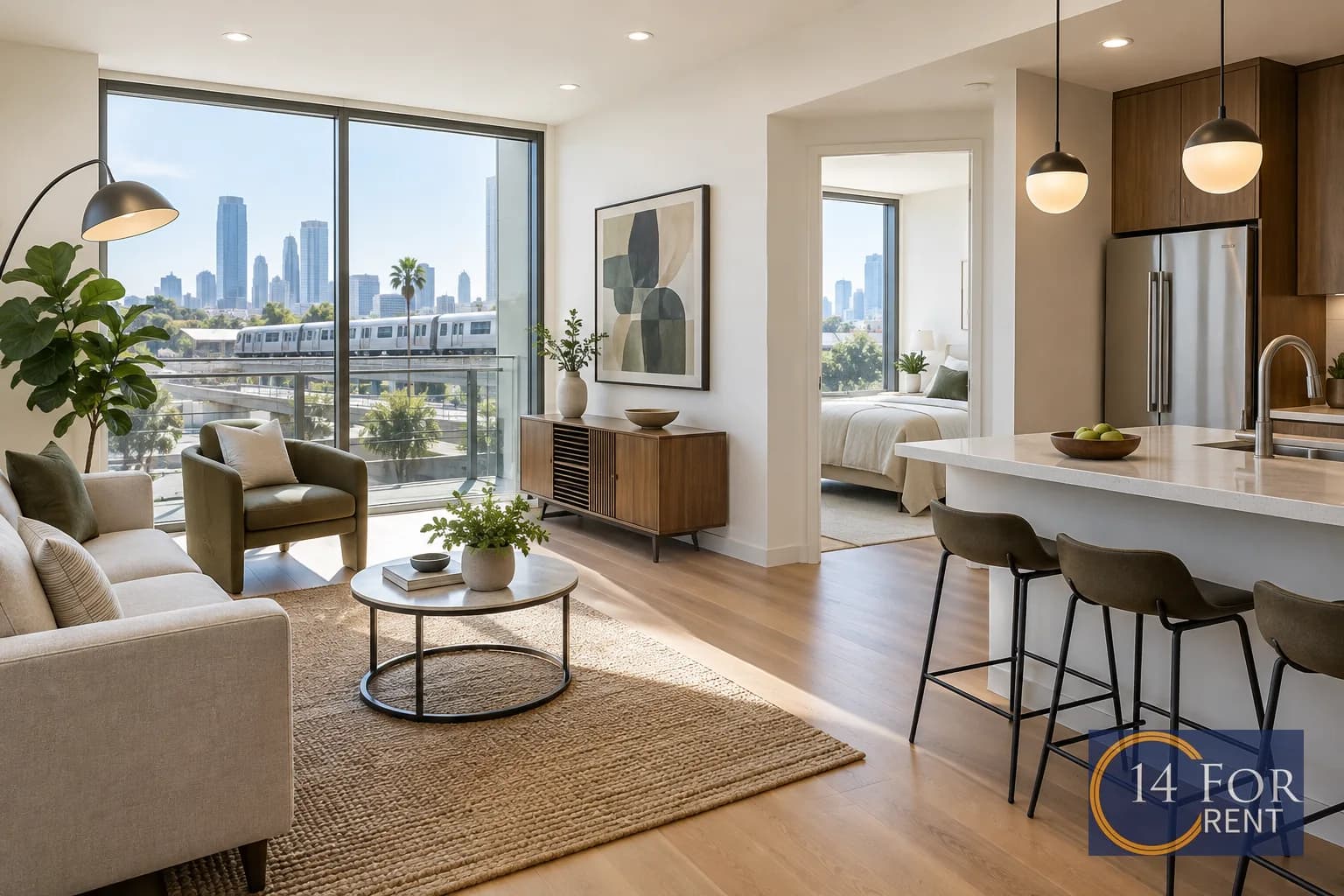 One-bedroom apartment interior featuring metro access in Los Angeles.