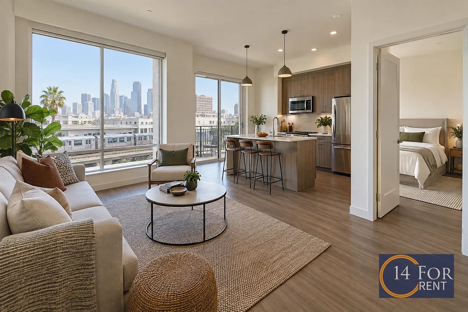 One-bedroom apartment interior featuring metro access in Los Angeles.