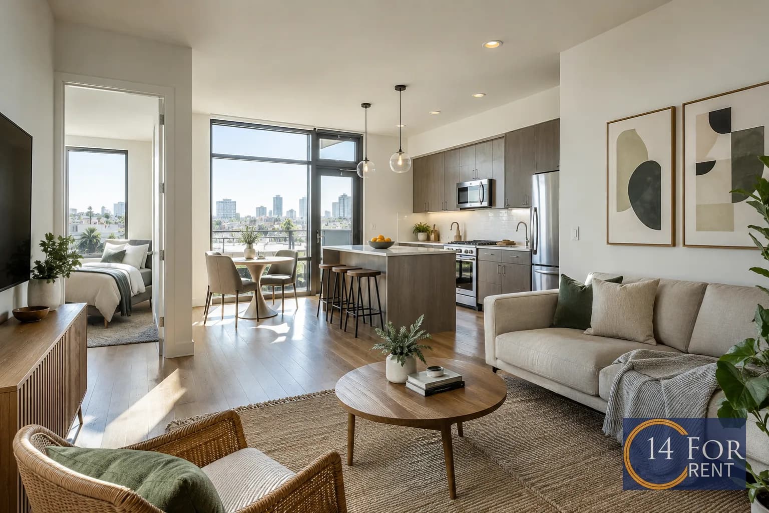One-bedroom apartment interior featuring metro access in Los Angeles.