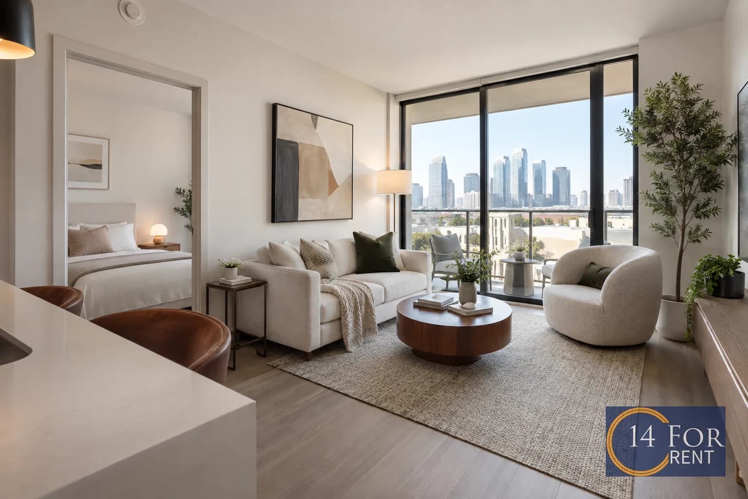 One-bedroom apartment interior featuring metro access in Los Angeles.